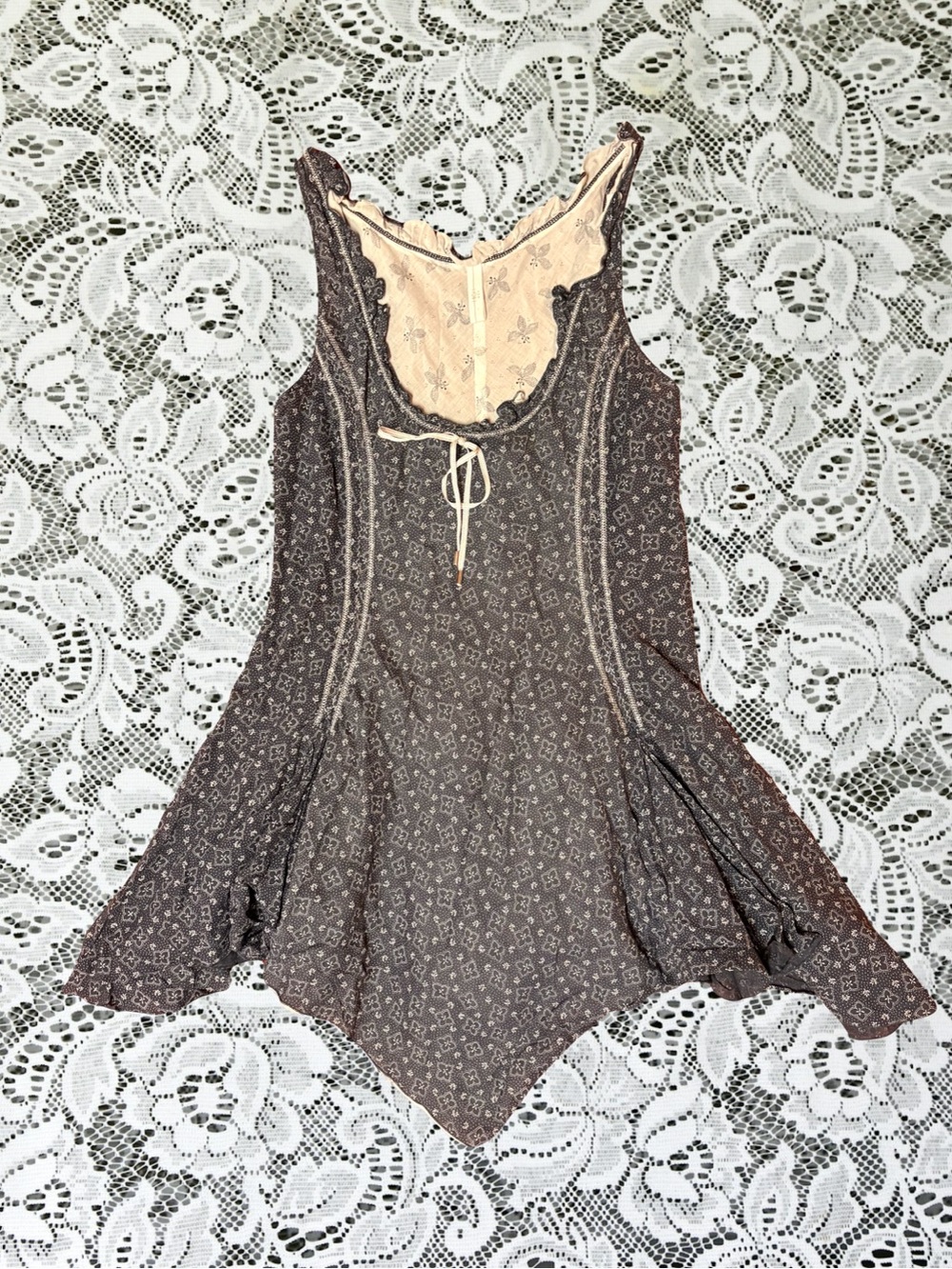 Blue Floral Lace-Trim Tank Tunic Dress with Ivory Accents